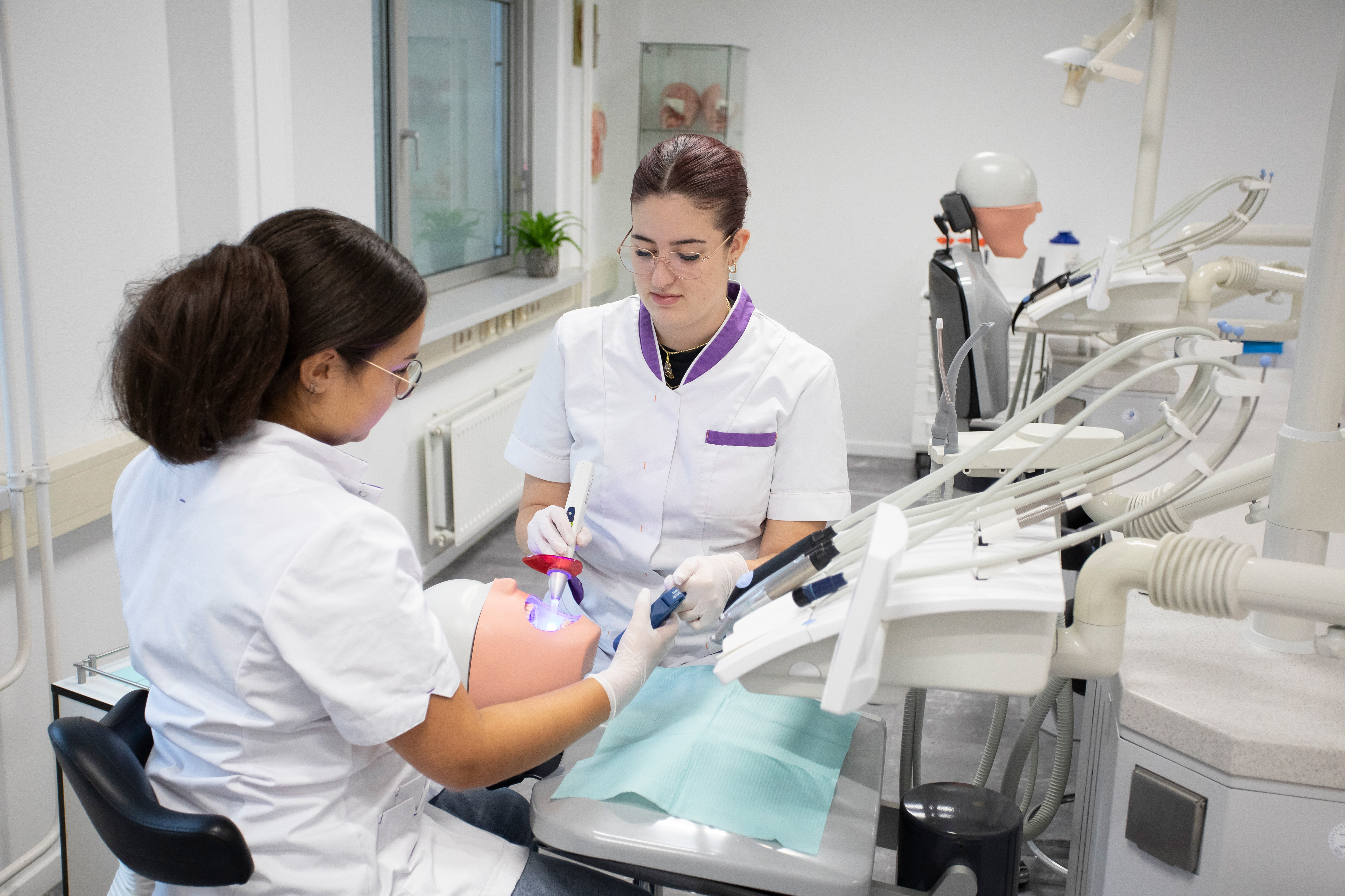 Studenten zijn bezig met het gebit van een patiënt